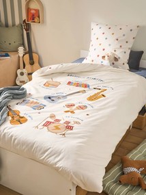 Conjunto de capa de edredão + fronha Musique Lexique com algodão reciclado, para criança   branco estampado