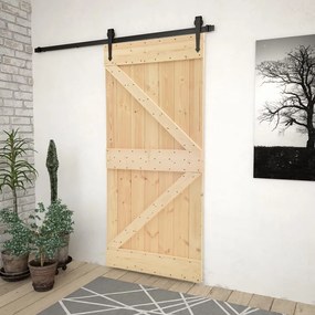 3057486 vidaXL Porta de correr com ferragens 80x210 cm madeira de pinho maciça