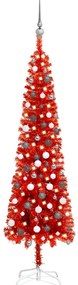 vidaXL Árvore de Natal pré-iluminada fina com bolas 210 cm vermelho