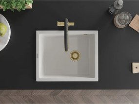 Mexen Pedro lava-louça de granito 1-cuba 560 x 460 mm, branco, sifão dourado - 6508561000-20-G