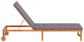 Espreguiçadeira com almofadas cinza claro de madeira sólida de acácia