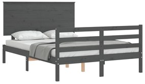 Estrutura de cama com cabeceira 140x190 cm madeira maciça cinza