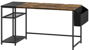 HOMCOM Escrivaninha Secretária de Computador 150x60 cm com Prateleiras Reversíveis e Saco de Tecido para Espaços Pequenos Marrom | Aosom Portugal