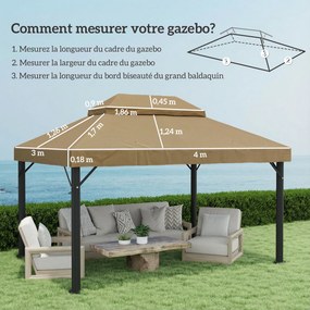 Lona de substituição para tenda de 4 x 3 m (NÃO INCLUIDA), cobertura dupla com orifícios de drenagem, poliéster 370 g/m², bege