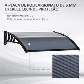 Marquise para Portas e Janelas 100x75x23 cm Marquise de Proteção contra Sol e Chuva com Cobertura de Policarbonato Preto