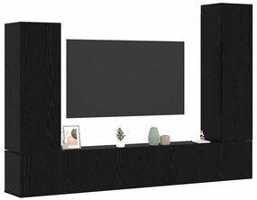 Conjunto de Armário para TV de 4 Peças Montado na Parede - Preto Carva