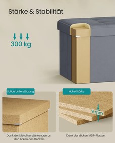 Banco com espaço de arrumação e tampa rebatível 38 x 110 x 38 cm cinzento ardósia