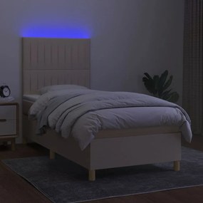 Cama box spring c/ colchão e LED 100x200 cm tecido cor creme