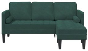 Sofá de 3 lugares com chaise L verde escuro 160 cm de veludo