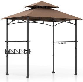 Gazebo para churrasqueira de 242 x 153 cm com 2 prateleiras laterais e cesto de armazenamento - cinza