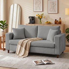 Sofá de 2 Lugares em Bombazina com Assento Largo e Profundo e Pés de Madeira 170x80x82 cm Cinzento-claro