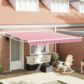 vidaXL Toldo Retrátil Manual Listrado Vermelho e Branco 400x300 cm