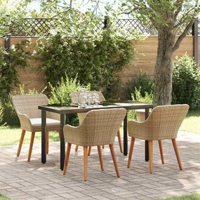 vidaXL Conjunto de Jantar de Jardim de 5 Peças em Rattan Poliéster Bege