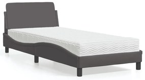 Cama com colchão 90x200 cm couro artificial cinzento