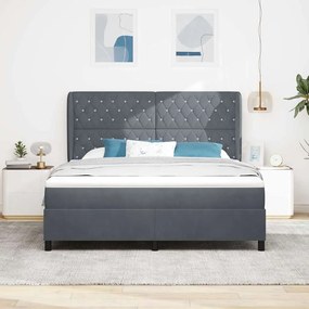 Cama Box com Colchão Cinza Escuro 180x200 cm em Veludo
