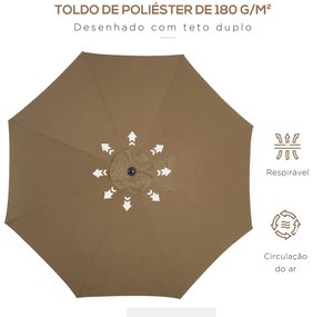 Chapéu de Sol Ø300x240 cm Chapéu de Sol a Manivela com Teto Inclinável