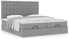 Estrutura de cama otomana com colchões tecido cinzento claro