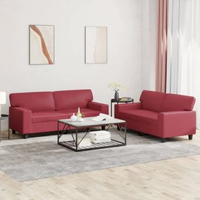 3201917 vidaXL 2 pcs conjunto de sofás couro artificial vermelho tinto