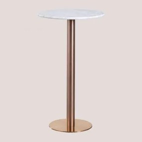 Mesa Alta De Bar Redonda Ø60 Cm Em Pedra Natural Xiren Mármore Branco Guangxi - Ouro Rosa Escovado - Sklum