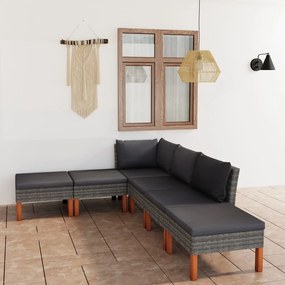 vidaXL 6 pcs conjunto lounge de jardim c/ almofadões vime PE cinzento