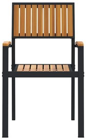 Cadeiras de Jardim Empilháveis 6 pcs Aço Preto e Madeira Sólida de Acá