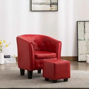 vidaXL Poltrona com apoio de pés couro artificial vermelho