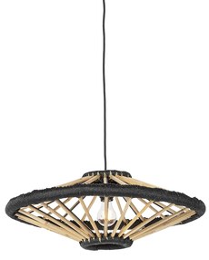 Candeeiro de suspensão oriental em bambu com preto 60 cm - Evalin Oriental