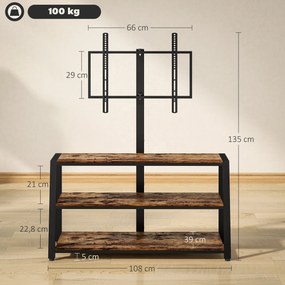 Móvel de TV com Suporte, 108 x 41 x 135 cm, Ângulo Ajustável de 35°, Castanho