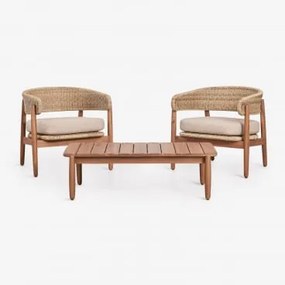 Conjunto De Jardim Com 2 Poltronas E Mesa De Centro Em Madeira De Acácia Ribeira Castanho Acácia - Sklum