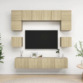 8pcs conjunto de móveis de TV derivados madeira carvalho sonoma
