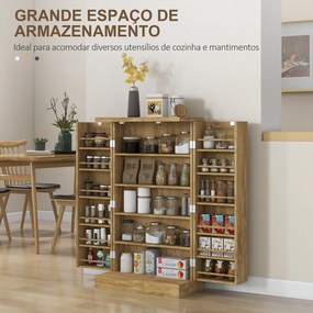 Armário de Cozinha Armário Despensa Cozinha com 2 Portas de Vime e 16 Prateleiras 60x30x104 cm Madeira