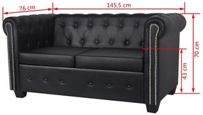 Conjunto sofás Chesterfield 2 + 3 lugares couro artific. preto