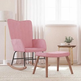 vidaXL Cadeira de baloiço com banco veludo rosa