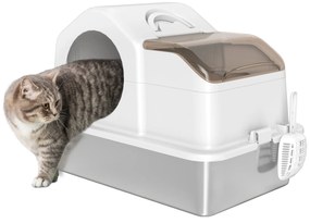 PawHut Caixa de Areia para Gatos Coberta Caixa de Areia Fechada com Bandeja de Aço Inoxidável Tampa Removível Bordos Altos Tapetes Pá sem Olor Fácil de Limpar para Gatos Grandes 60,5x40,5x42 cm Branco