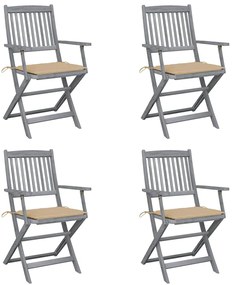 vidaXL Cadeiras exterior dobráveis c/ almofadões 4 pcs acácia maciça