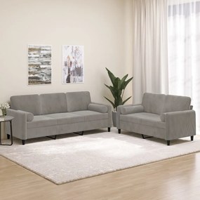 vidaXL 2 pcs conjunto sofás c/ almofadas/almofadões veludo cinza-claro