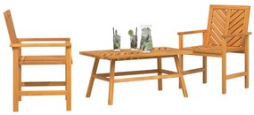 Conjunto de Lounge para Jardim de 3 Peças Madeira Sólida de Acácia