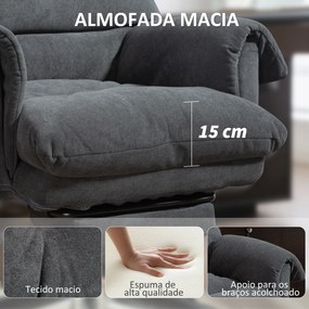 Cadeira de Escritorio com Apoio para os Pés Encosto Reclinável e Acolchoada Espesso 80x80x106-114 cm Cinzento