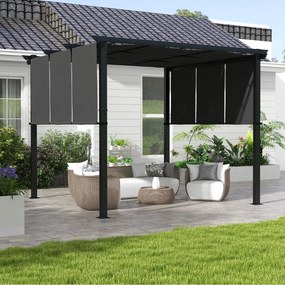 Pérgola de Jardim 3x3 m com Teto Retrátil Estrutura de Aço Impermeável e Anti-UV para Terraço Pátio Cinza Escuro