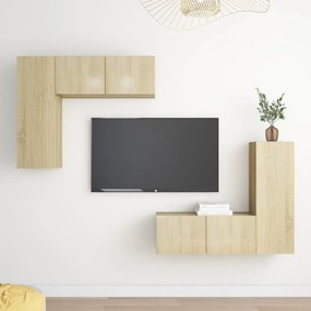 4pcs conjunto de móveis de TV derivados madeira carvalho sonoma