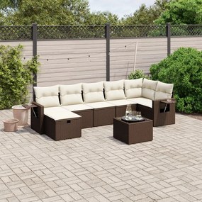 8 pcs conjunto sofás de jardim c/ almofadões vime PE castanho