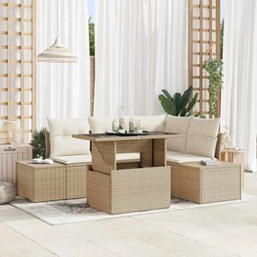 vidaXL Conjunto de Sofá para Jardim 5 Peças com Almofadas Bejes em Rattan Sintético