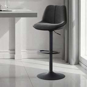 Conjunto 2 de bancos de bar com altura ajustável 49,5 x 45 x (88,5-109,5) cm, assento giratório e estofo em veludo cinzentos