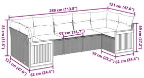 7 pcs conjunto sofás p/ jardim c/ almofadões vime PE cinzento