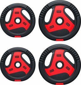 SPORTNOW Conjunto de 4 Discos com 2 x 10/5 kg, Kit de Discos com Alças, Preto+Vermelho | Aosom Portugal