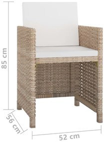 9 pcs conjunto jantar exterior com almofadões vime PE bege