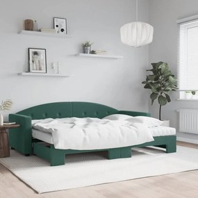 Sofá-cama c/ gavetão e colchões 80x200cm veludo verde-escuro