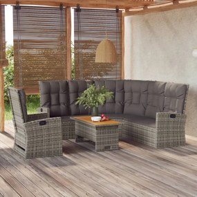 vidaXL 3 pcs conjunto lounge de jardim c/ almofadões vime PE cinzento