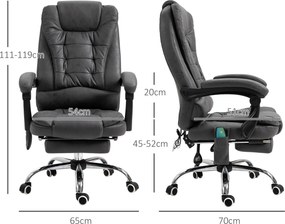 Cadeira de escritório com massagem e aquecimento, altura ajustável, encosto reclinável, apoio para os pés e almofada lombar integrada cinzento escuro