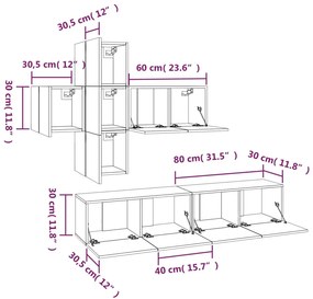 7 pcs conjunto móveis TV derivados de madeira cinzento cimento